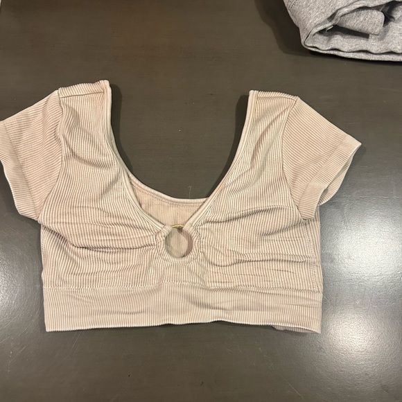 Beige Ribbed Women's Top - Picture 2 of 3